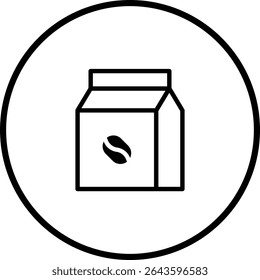 Minimalist coffee packaging icon showcasing a bean within a circular black border