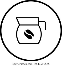Minimalist coffee pot icon with bean symbol inside a circle outline illustration