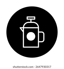 Minimalist coffee press icon vector illustration on black circle background displaying modern beverage concept