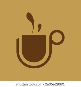 minimalist coffee shop icon in dark brown with mud brown background