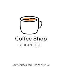 Minimalist coffee shop logo concept in outline style. Coffee and mug vector illustration