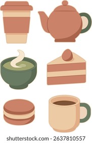Minimalist Coffee, Tea, and Dessert Vector Sticker Set