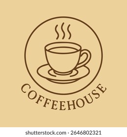 A minimalist coffeehouse logo featuring a steaming cup icon within a circular outline and 'COFFEEHOUSE' text, rendered in warm brown tones suitable for cafe branding and beverage businesses.