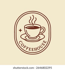 Minimalist coffeehouse logo with a steaming cup and saucer, perfect for cafes, roasteries, or beverage brands seeking a classic, cozy, and inviting aesthetic.
