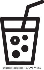 Minimalist Cold Drink with Straw and Bubbles Line Icon