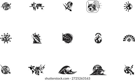Minimalist collection of 15 flat design icons depicting various sports, hobbies, and tech symbols in high-contrast monochrome for versatile commercial use.