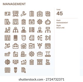 Eine minimalistische Kollektion von 45 Bold Line Icons, die das Management widerspiegeln, für Klarheit in jeder Größe gebaut.
