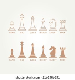 minimalist collection of chess piece design element icon logo template vector illustration design. simple king, queen, rook, bishop, knight, pawn