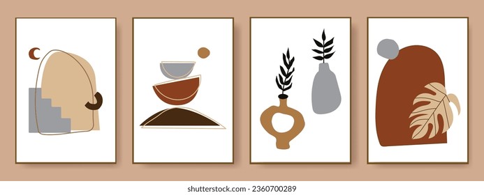 Minimalist collection modern abstract leaves tropical botanical bohemian style, poster, print, wall, decor, boho	