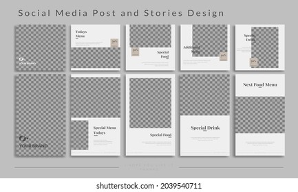 A minimalist collection of stories and posts for social media. Packages to create your unique promotion. Eps 10