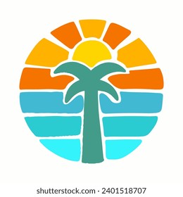 Minimalist color block coconut summer design illustration