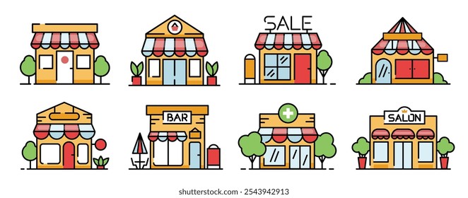Minimalist Color Icon Set for Small Retail Business, Online Shop, Bar, Pharmacy, Salon, Kiosk
