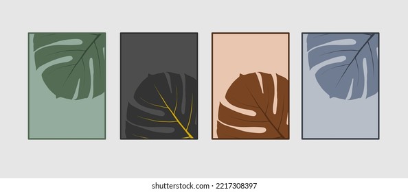 Minimalist Color Printable Leave Silhouette Vector Art Botanical Background Wall Art Set.