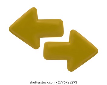 Minimalist colorful 3D arrows pointing in opposite directions isolated on a white background. Realistic glossy render of double arrows for decision making, comparison, exchange, and balance concepts.