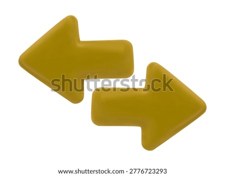 Minimalist colorful 3D arrows pointing in opposite directions isolated on a white background. Realistic glossy render of double arrows for decision making, comparison, exchange, and balance concepts.