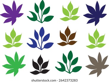 Minimalist and colorful collection of leaf illustrations. Ideal for eco-friendly branding, icons, and design elements.