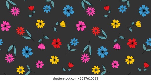 minimalist colorful floral seamless pattern grey background modern abstract flower design for web textile decor digital illustration spring summer