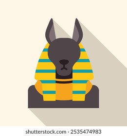 Ilustración colorida minimalista que representa a Anubis, el chacal encabezado por el dios de la muerte en la antigua religión egipcia, que se muestra aquí desde el pecho hacia arriba