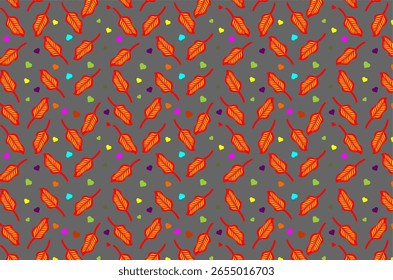 Minimalist colorful leaf pattern. Seamless pattern of red foliage background. Tropical leaf pattern. Floral foliage vector illustration. Seamless foliage pattern. Foliage leaf set collection.