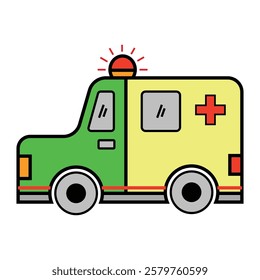 Minimalist colorful line art illustration of an ambulance vehicle.