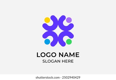 Minimalist colorful logo letter U with four people hug, teamwork, organotation, busines with full brand kit stationery, Mega bundle pack. Editable file