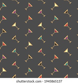 Minimalist colorful martini glass dark pattern. Vector seamless pattern design for textile, fashion, paper, packaging, wrapping and branding