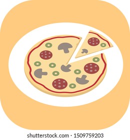 Minimalist colorful pizza on a colored background.
Ideal for icons, medals or badges.