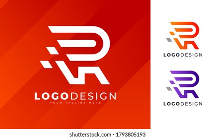 Minimalist colorful R letter logo design vector template for your company business