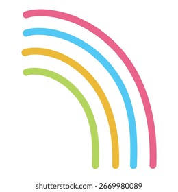 Uma ilustração plana colorida minimalista do vetor do arco-íris com linhas curvas e limpas. Clipart arco-íris