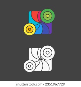 Minimalist colorful spiral box element logo with circles at the two corners