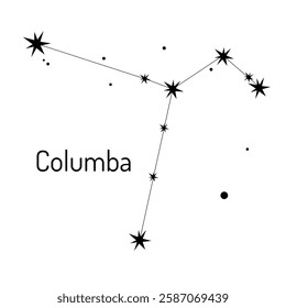 Minimalist Columba constellation illustration in black and white. Ideal for astronomy, zodiac, and celestial-themed projects. Perfect for prints, posters, tattoos, and educational materials.