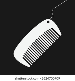 Ícone de design de pente minimalista Silhueta branca no preto retro Grooming Tool Graphic