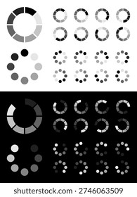 Minimalist combination bundle of circular loading buffering icon sets for light and dark mode UI UX interface design.