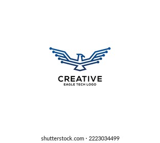 Minimalist combine logo of eagle and digital wing. Digital wing of eagle vector. Eagle digital logo. Blue eagle. Modern digital wing. Geometric illustration design logo. Wing technology design.