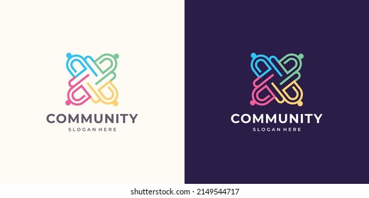minimalist community logo inspiration.set of colorful linear style people concept,social group logo.