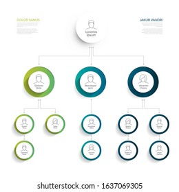 Minimalist company organization hierarchy chart template - blue and green version with icons