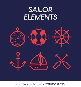 minimalist compass, anchor and other sailor element icons