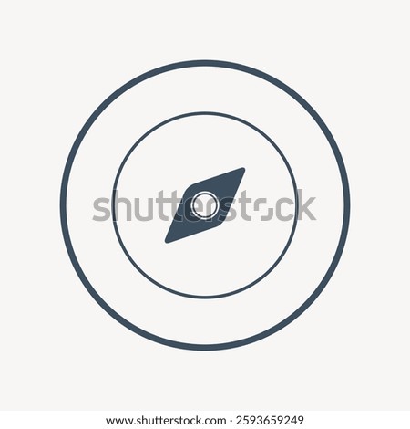 Minimalist compass icon with a central diamond shape, surrounded by concentric circles. Simple compass design, ideal for navigation themes. Compass symbol on white. Isolated vector illustration.