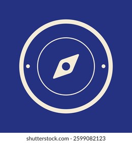 Minimalist compass icon on a blue background. The compass design is simple, featuring a central diamond shape. Perfect for navigation-themed projects. Minimal shape vector.