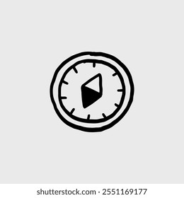 A minimalist compass icon in a playful hand-drawn style. Vector hand drawn illustration in freehand style