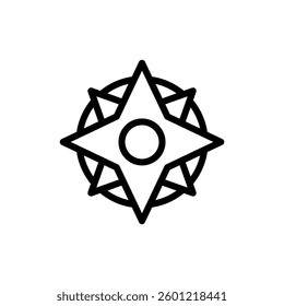 Minimalist compass icon presents navigation or direction, perfect for maps, travel apps, or design projects related to adventure.