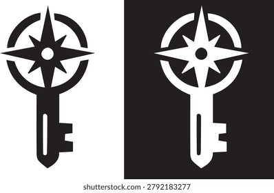 Minimalist Compass Key Vector Icon Professional Silhouette for Navigation Direction Security and Strategic Success Access Sign