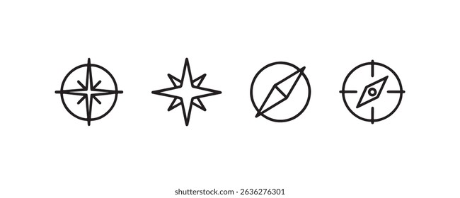 Minimalist compass symbol collection featuring four distinct designs.