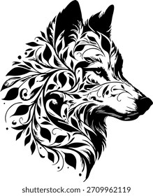 La composición minimalista enfatiza el movimiento y la elegancia, lo que la hace adecuada para el arte tribal, el diseño de tatuajes, los Elementos de logotipos y los proyectos creativos con temas de vida silvestre