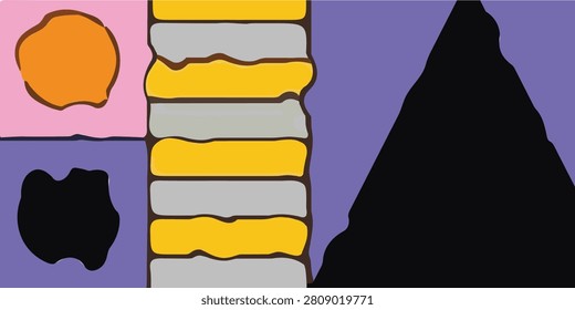 A minimalist composition featuring distinct geometric shapes in vibrant colors, creating a modern abstract artwork.