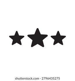 A minimalist composition featuring three solid black five-pointed stars evenly spaced in a horizontal line against a clean, unblemished white background.