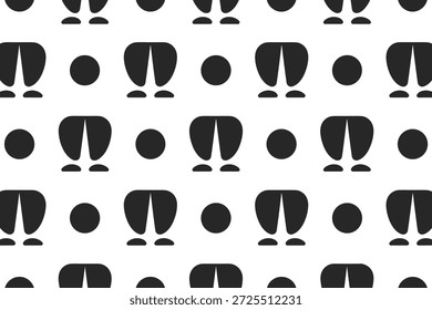 Eine minimalistische Komposition mit verschiedenen schwarzen abstrakten Formen, einschließlich Kreisen und unregelmäßigen Formen, auf sauberem, weißem Hintergrund, wodurch ein visuell auffälliger Kontrast entsteht.