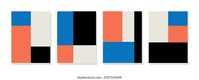 Minimalist composition of four squares on a clean white backdrop showcases unique color combinations, exuding playfulness and simplicity.