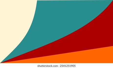 Minimalist composition with layered triangular shapes in muted beige, teal, red, and orange, creating an abstract, geometric design.  Colorful abstract background.