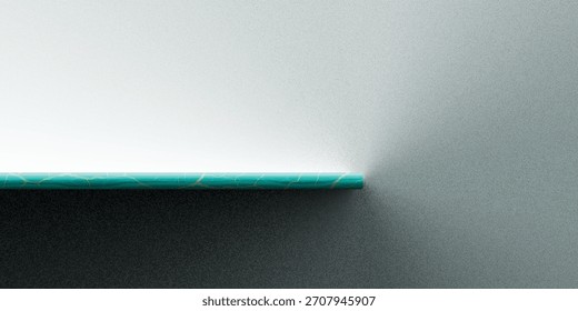 Minimalist composition with a single eco-friendly turquoise paper straw on a split black and white background with shadow, offering ample copy space for sustainable design concepts and modern art